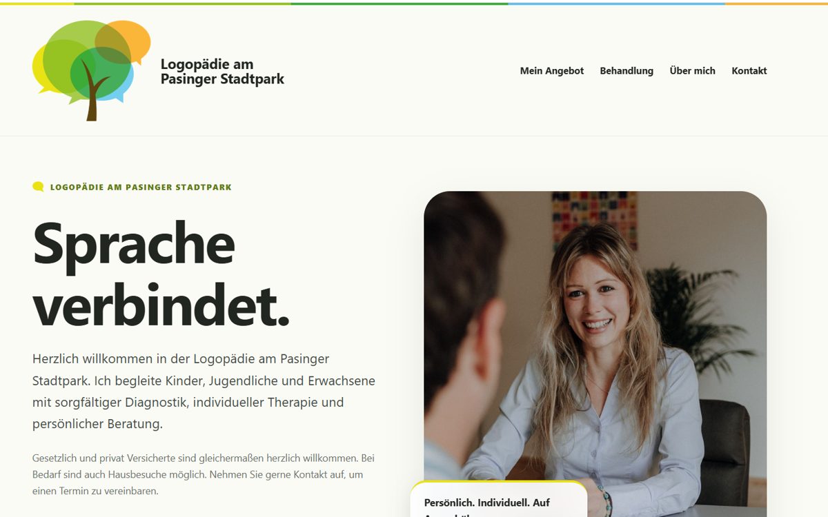 Screenshot der Website Logopädie am Pasinger Stadtpark